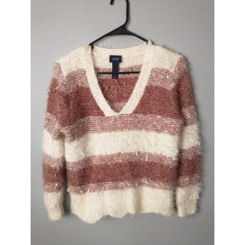 DayTrip Fuzzy Striped Sweater Women’s Small Distressed Knit